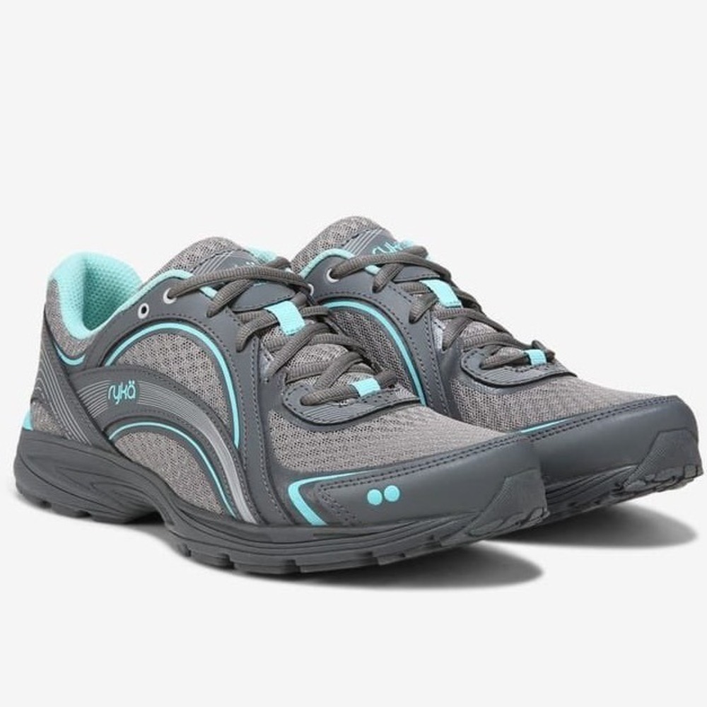Ryka Sky Walk Women Grey Aqua Walking Shoes Sneakers Wide Width Sz 7W